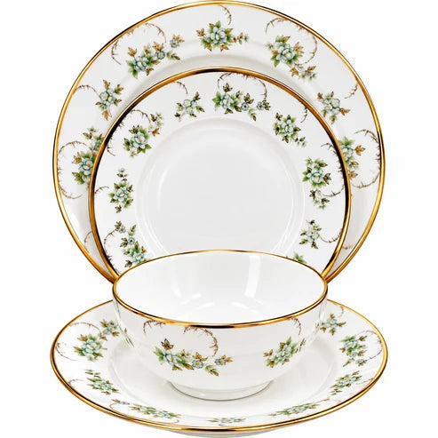 Premium Porcelain 24-Piece Dinner Set for 6 Persons – Elegant Floral & Gold Rim