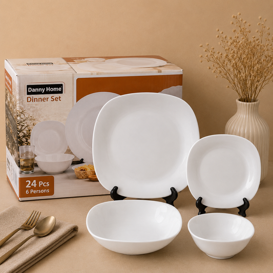 Danny Home™
Danny Home 24 Pcs Modern Square White Dinner Set