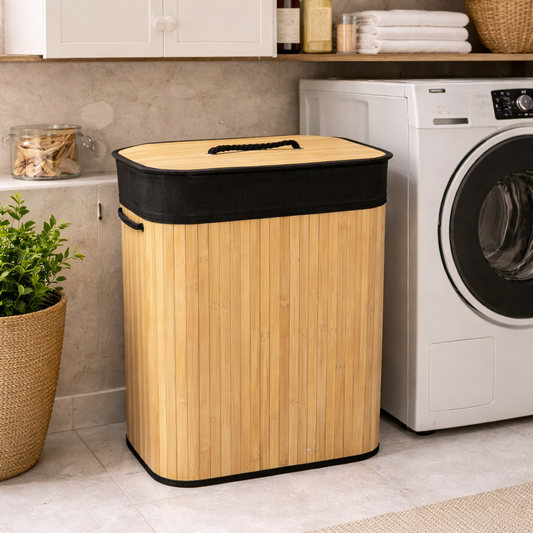 Rectangular Bamboo Laundry Basket - Light Brown