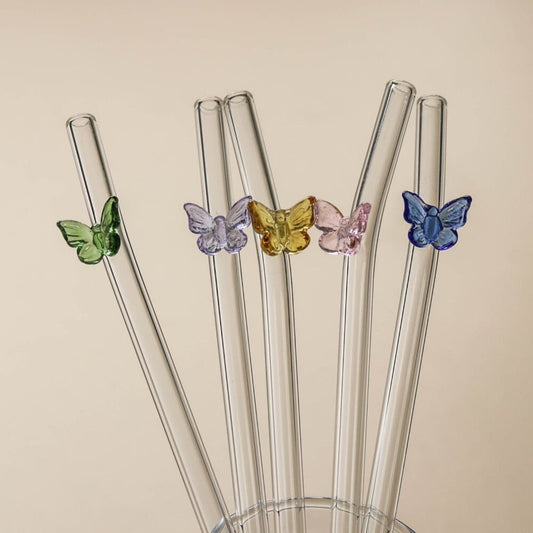 Butterfly/Stars Glass Straws - 4Pcs