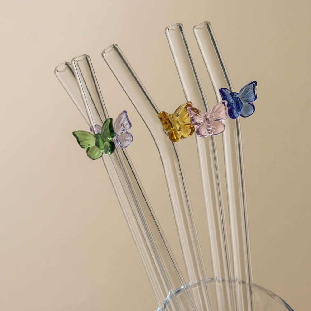 Butterfly/Stars Glass Straws - 4Pcs