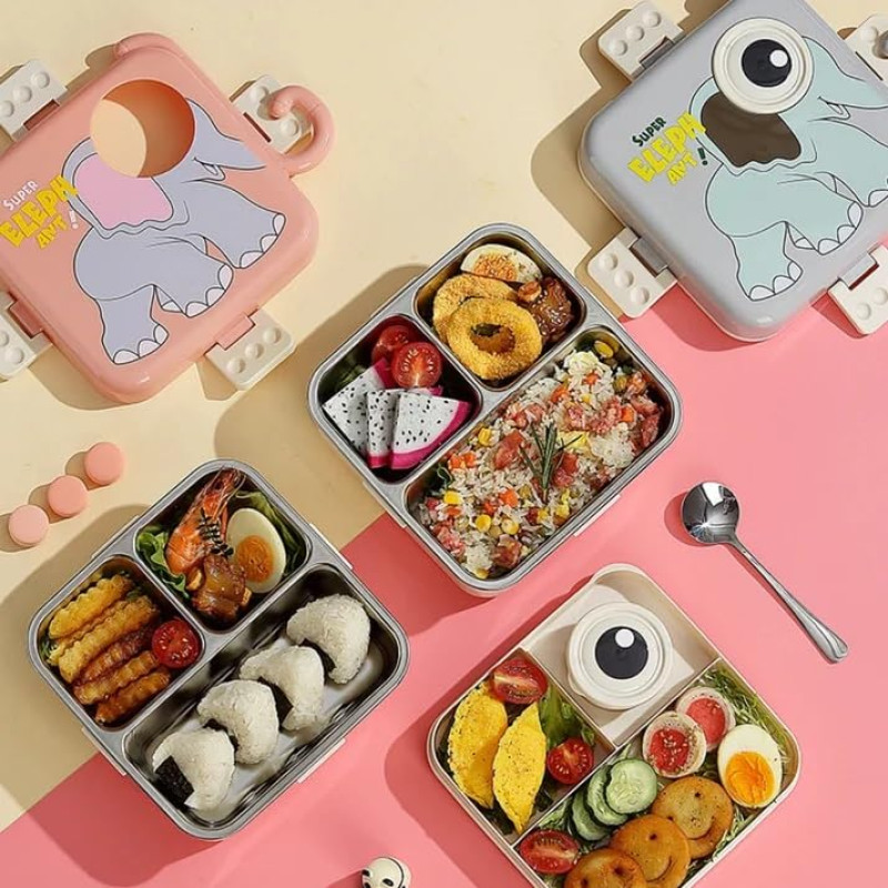 Super Elephant Cartoon Lunch Box With Compartments – Kids’ Lunch Solution