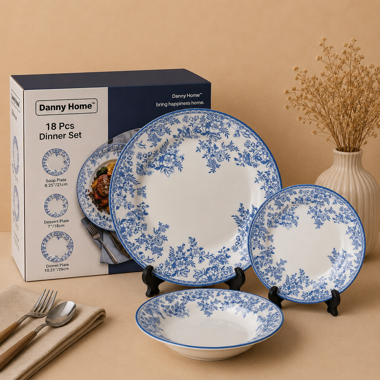 Danny Home™
Danny Home 18 Pcs Blue Blossom Dinner Set