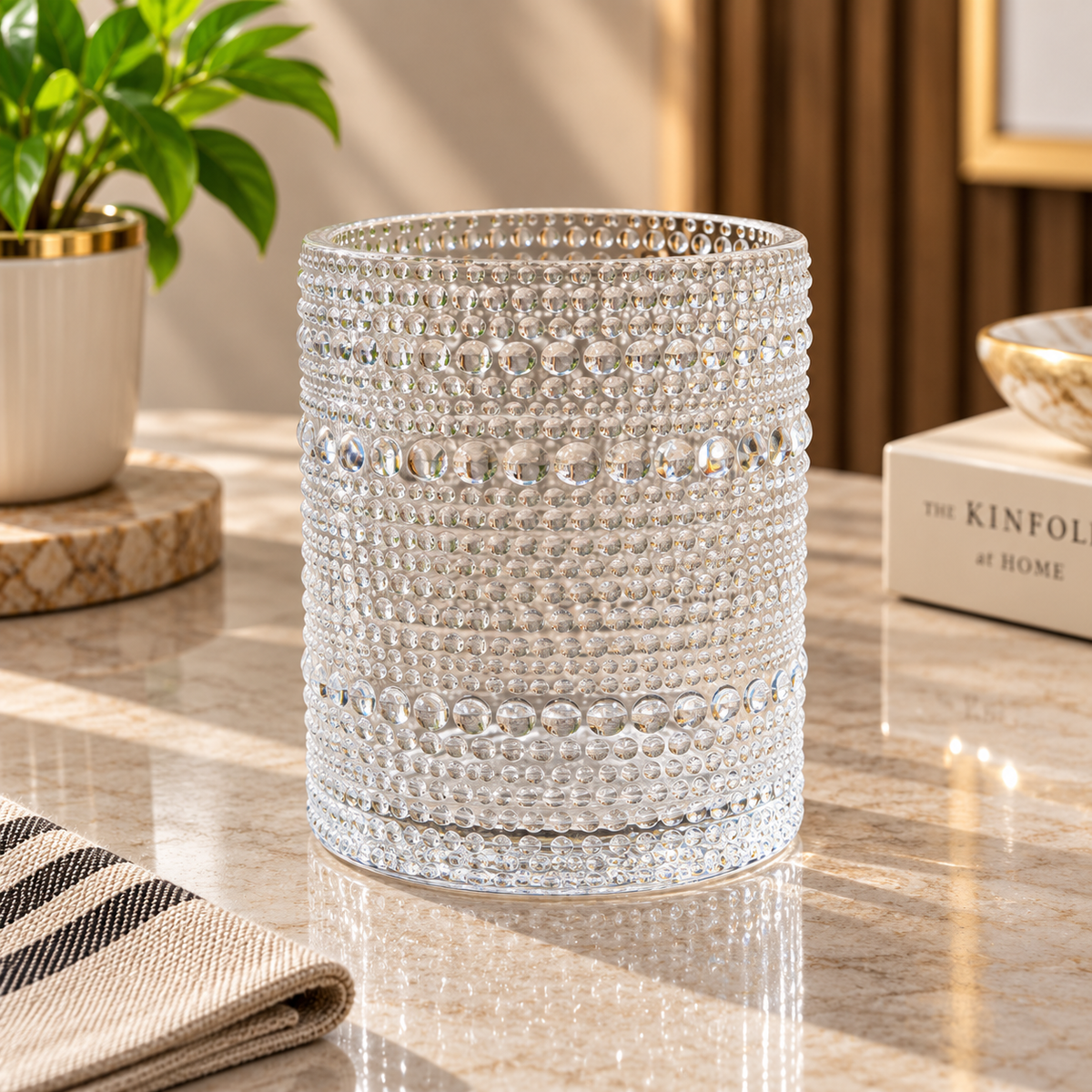 Premium Crystal Beaded Glass Tumbler — 6-Piece Set