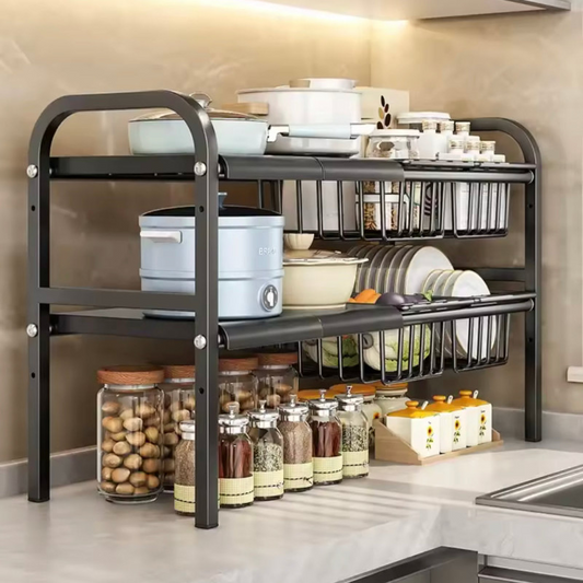 2 Tier Under Sink Organizer, Expandable Cabinet Shelf, Multifunctional Kitchen Organizer