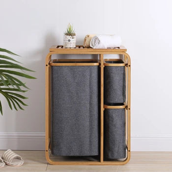 3 GRID BAMBOO LAUNDRY BASKET