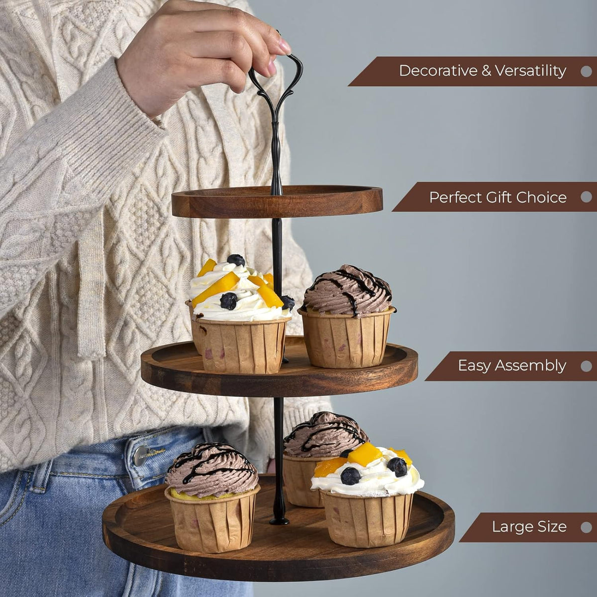 WOODEN TIERED CUPCAKE STAND