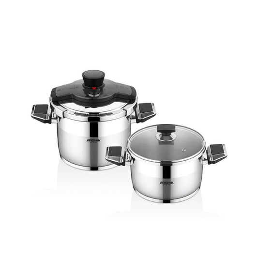 ARSHIA PREMIUM TWIN PRESSURE COOKER 4L+6L NON STICK GRAY WITH ALUMINIUM BASE