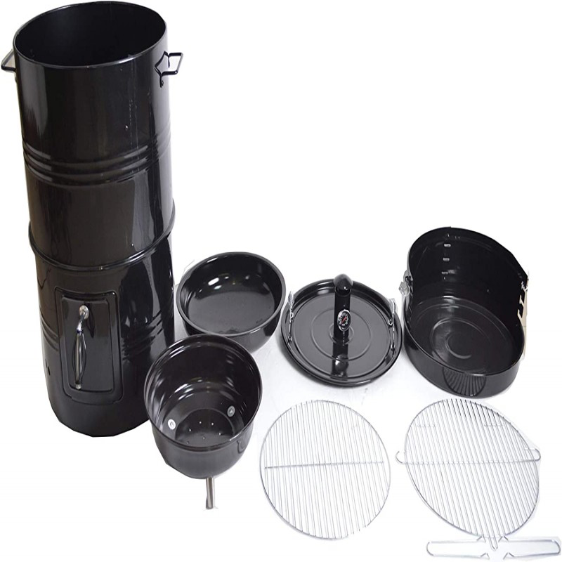Vertical Charcoal Smoker Grill 18 Inch, Heavy Duty Round BBQ Grill Multi-Function Barrel Grill For Outdoor Cooking, Black
