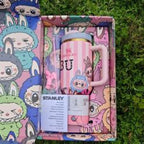 Stanley X Labubu Quencher Tumbler 40oz With Labubu Doll - Pink Stripes
