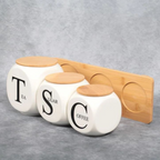 Modern Ceramic Jar Set With Bamboo Stand – Tea, Sugar & Coffee Containers
