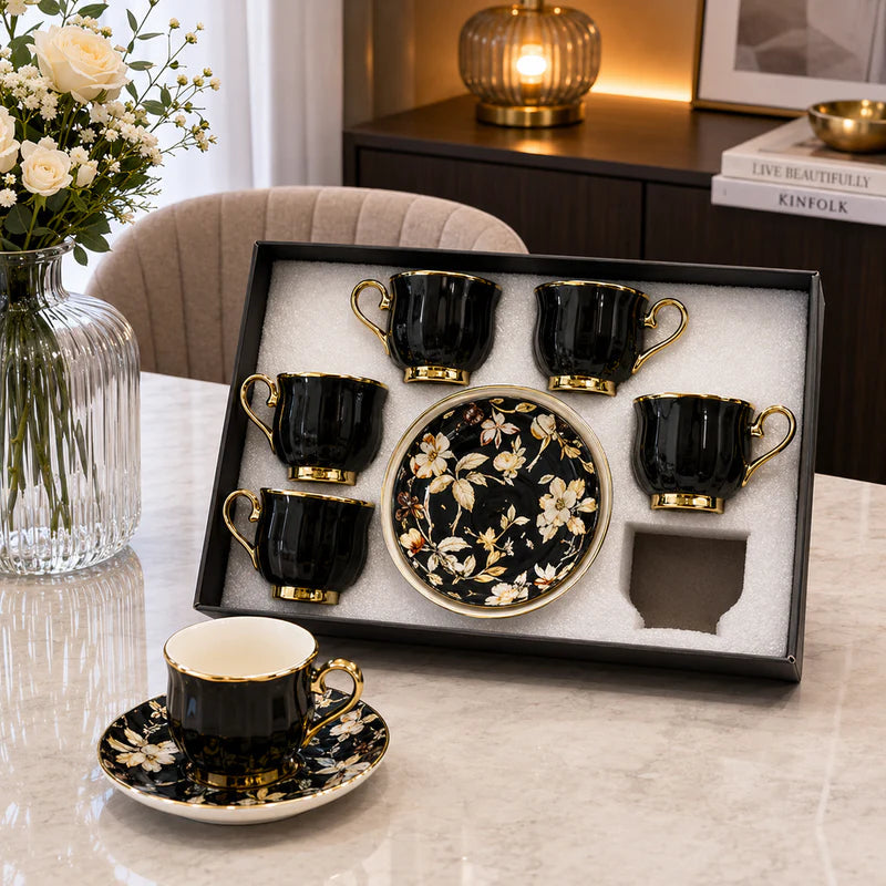 Midnight Bloom Ceramic Coffee Set - 12Pcs