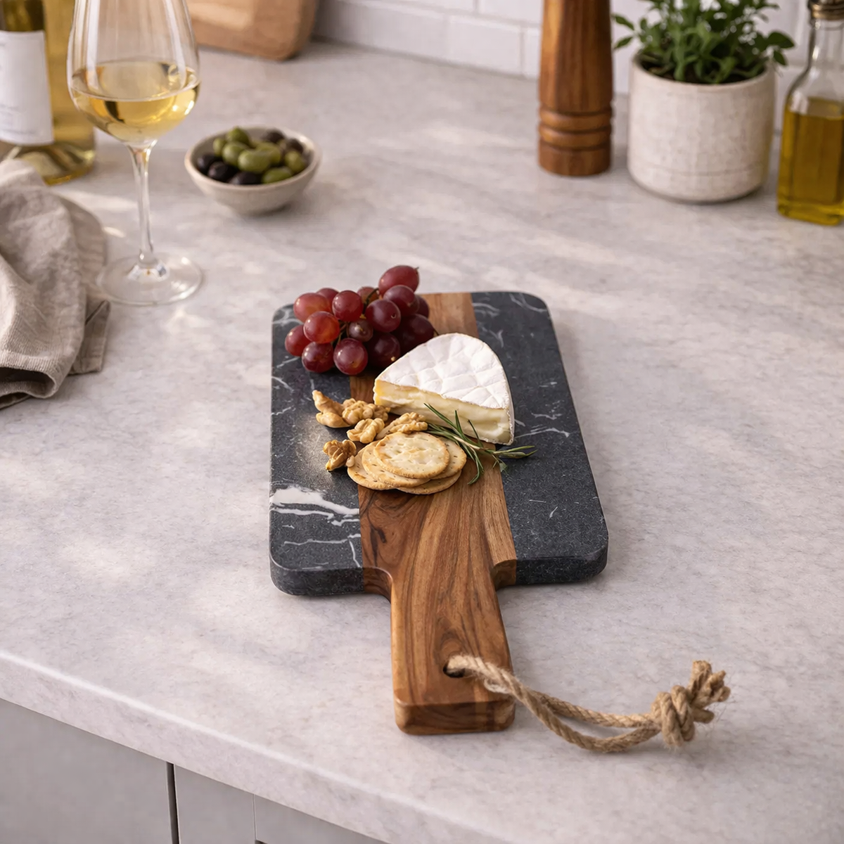 Danny Home Marble Acacia Wooden Serving Platter 38cm