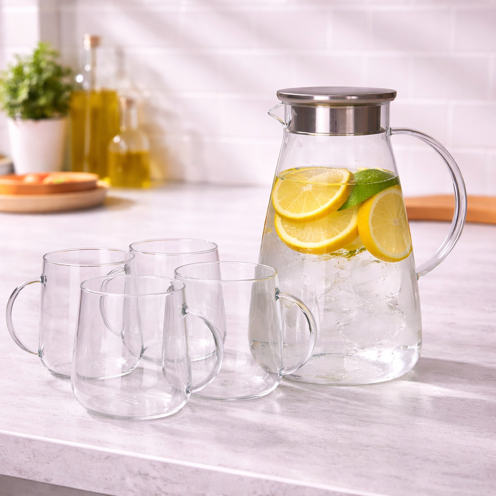 Danny Home 5-Piece Glass Juice Jar & Glass Mugs Set