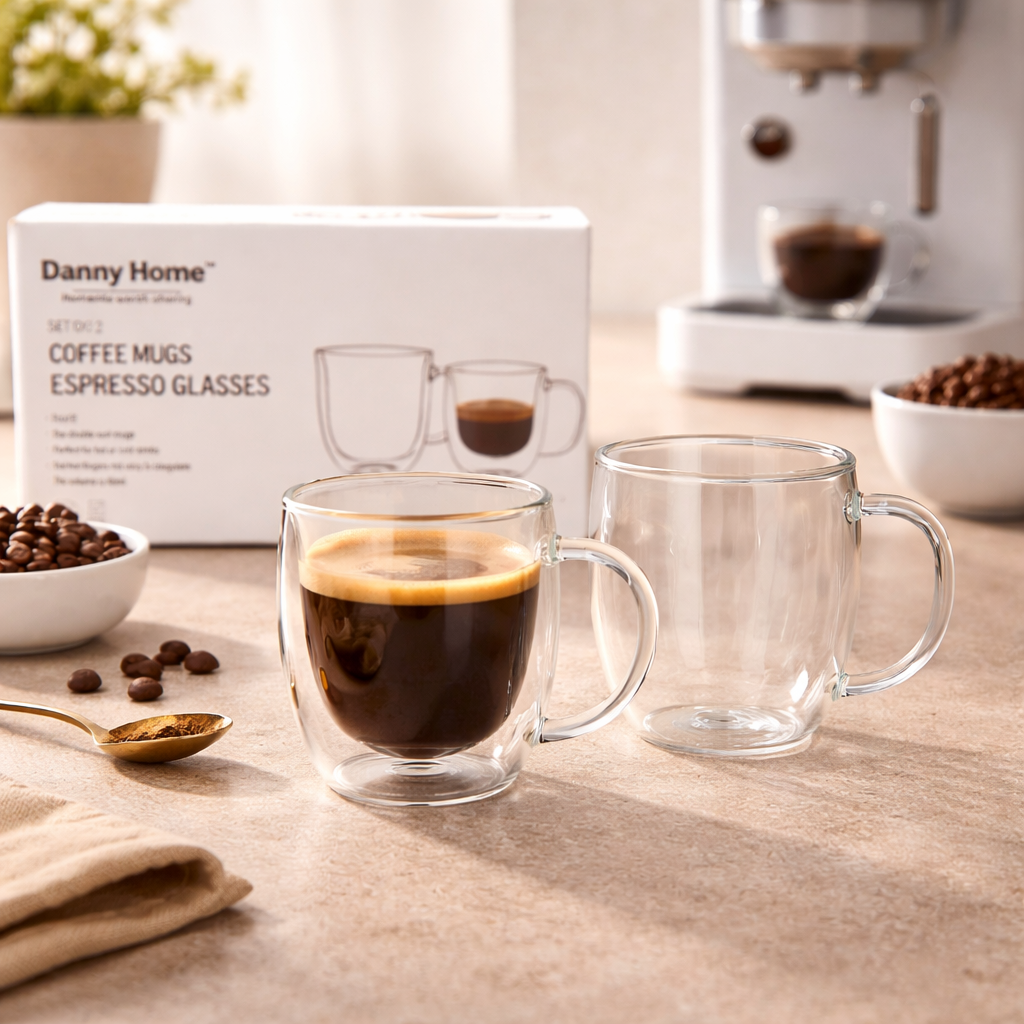 Danny Home Double Walled Glass Mug with Handle 80ml