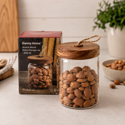 Danny Home Acacia Wood Lid Glass Jar 500ml