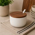 Danny Home Porcelain Sugar Bowl Wooden Lid