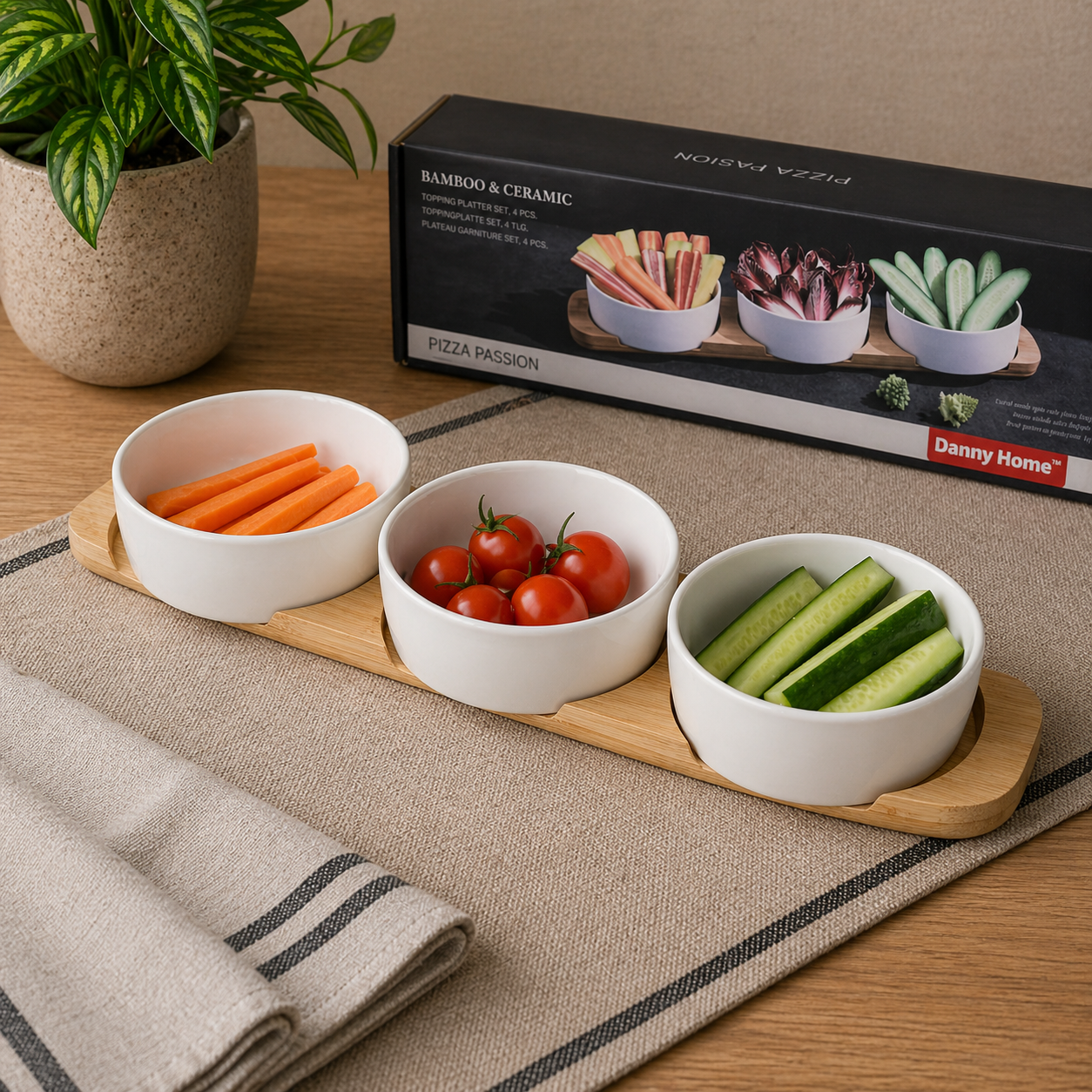 Danny Home Bamboo & Ceramic Serving Platter