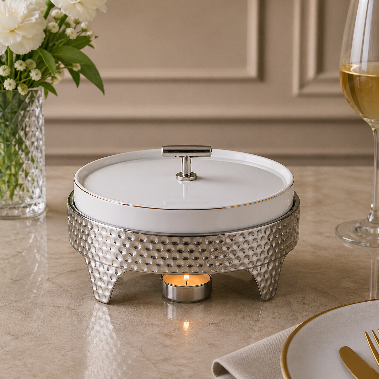 Brilliant Elegant 10-Inch Round Chafing Dish with Candle Stand