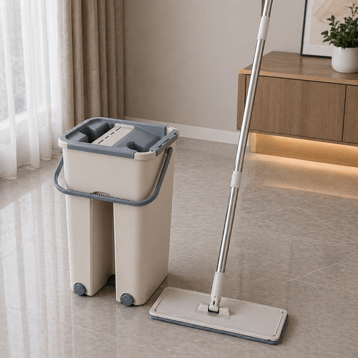 Flat Mop & Squeeze Bucket Set