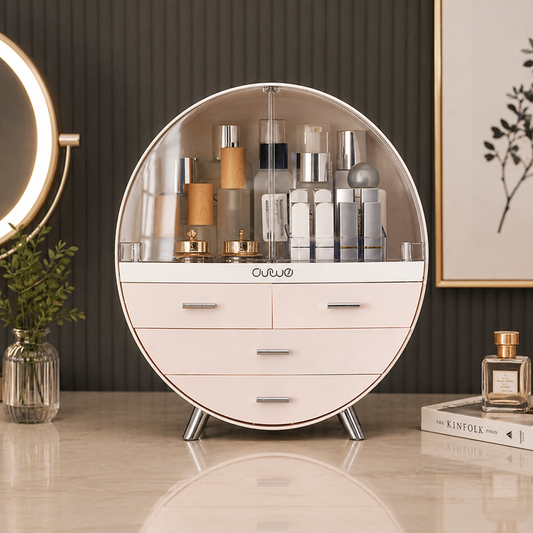 Luxury Oval Dustproof Makeup Organizer with Drawers