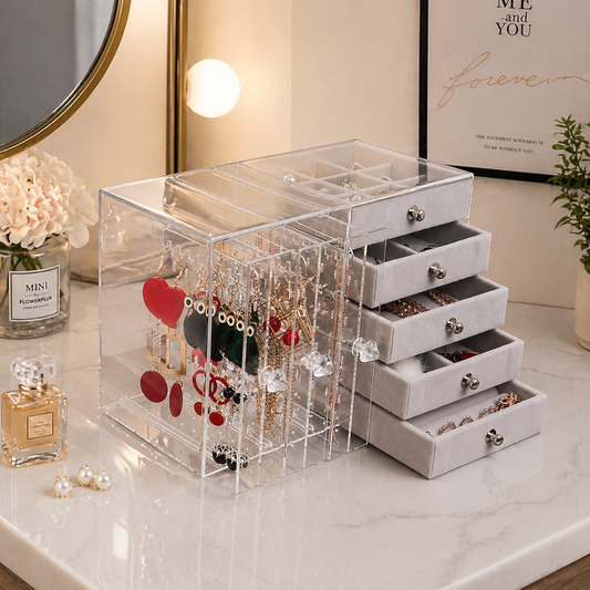 Luxury Acrylic Jewelry Organizer with Drawers & Dustproof Cover