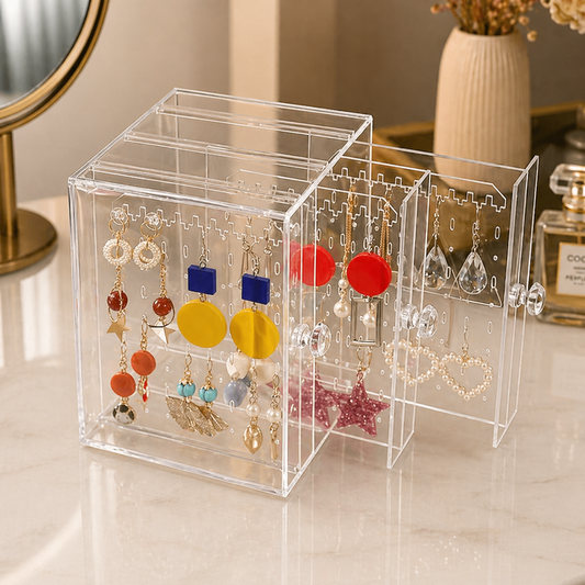 Transparent Acrylic Earring Organizer Box – Dustproof Jewelry Storage Case