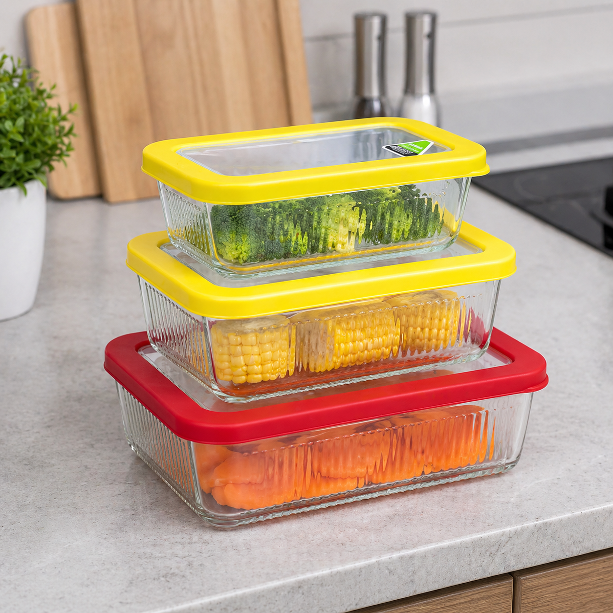 Limon 3 Pcs Glass Container Set