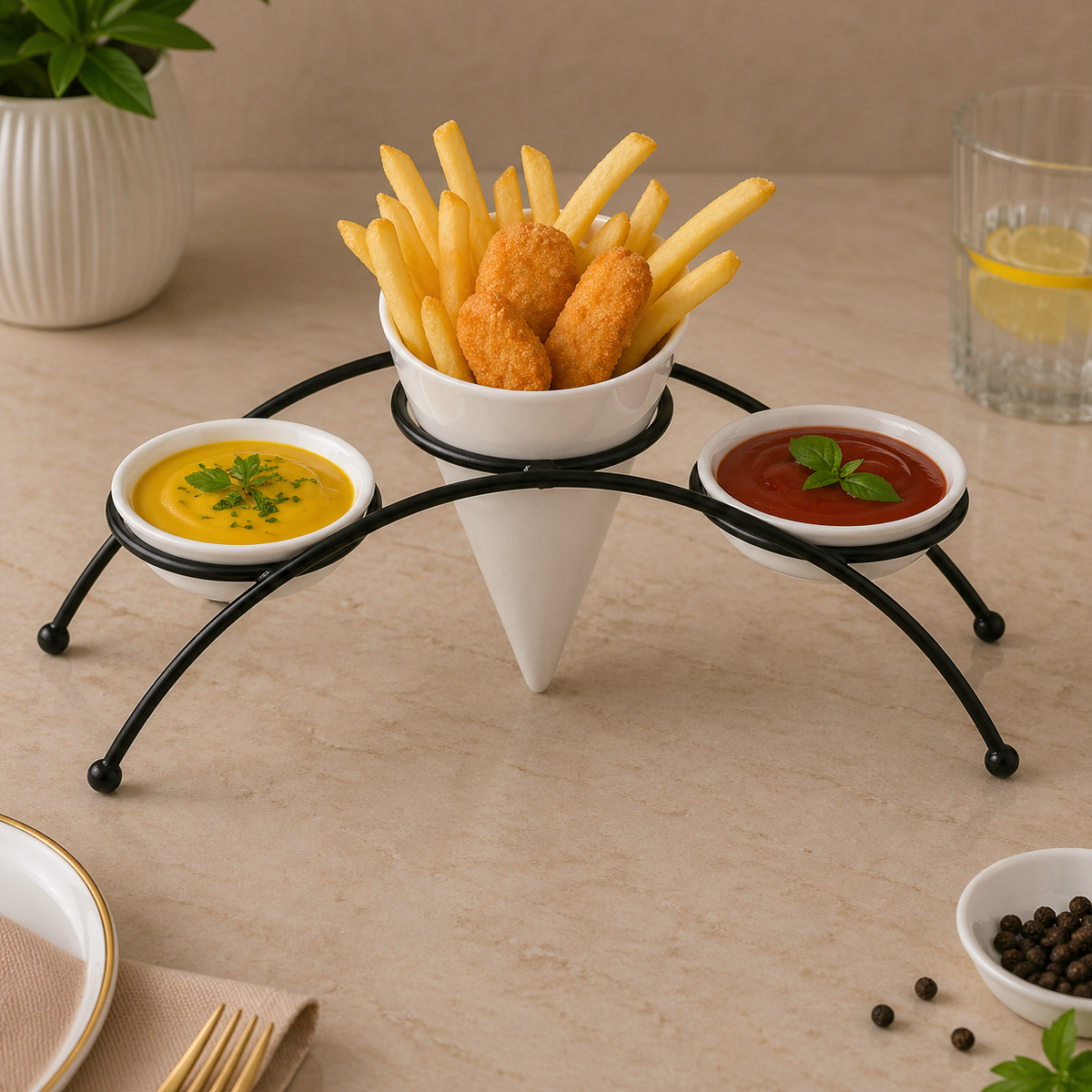 Brilliant Premium Fries Holder with Triple Dip Bowls