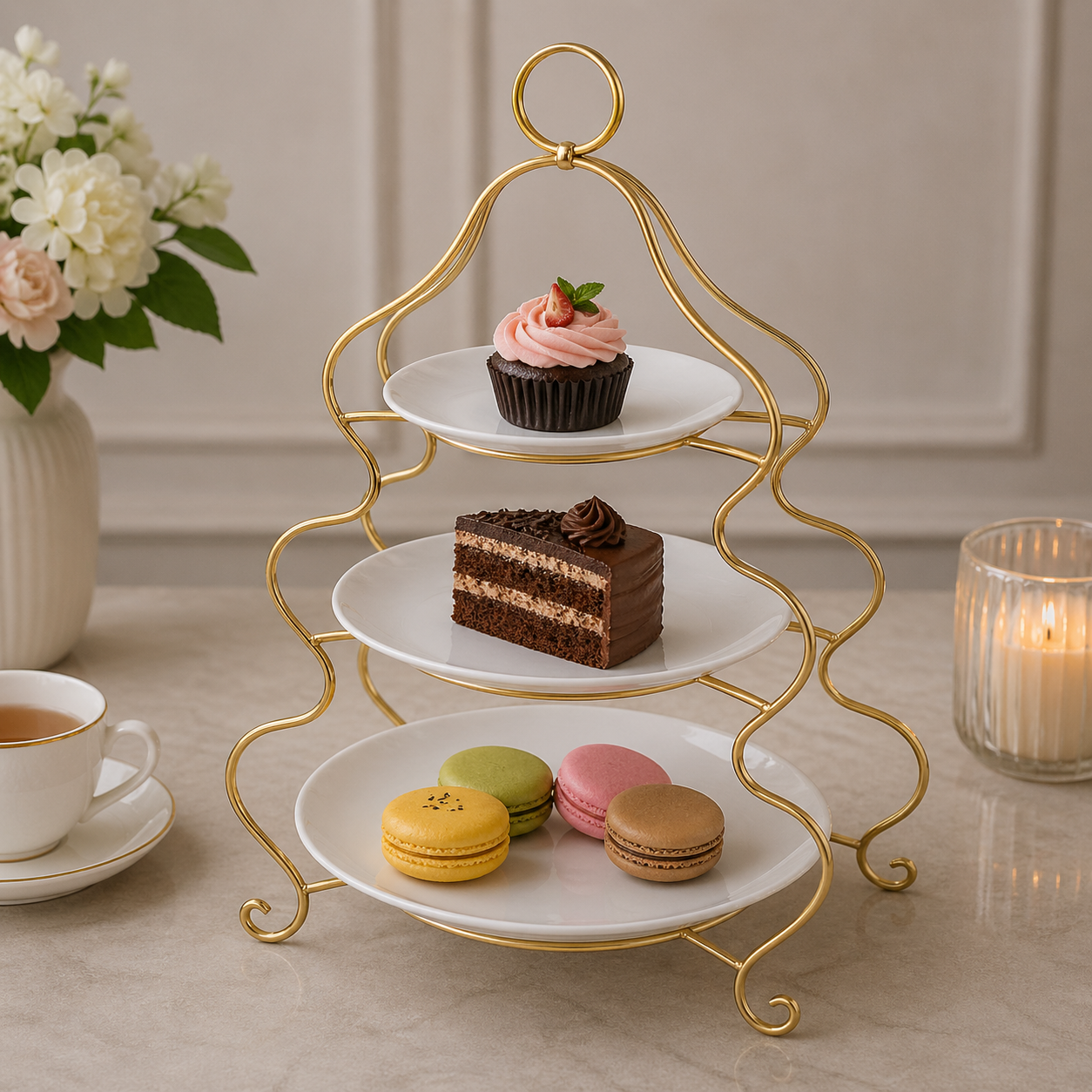 Brilliant 3-Tier Serving Stand with Ceramic Plates