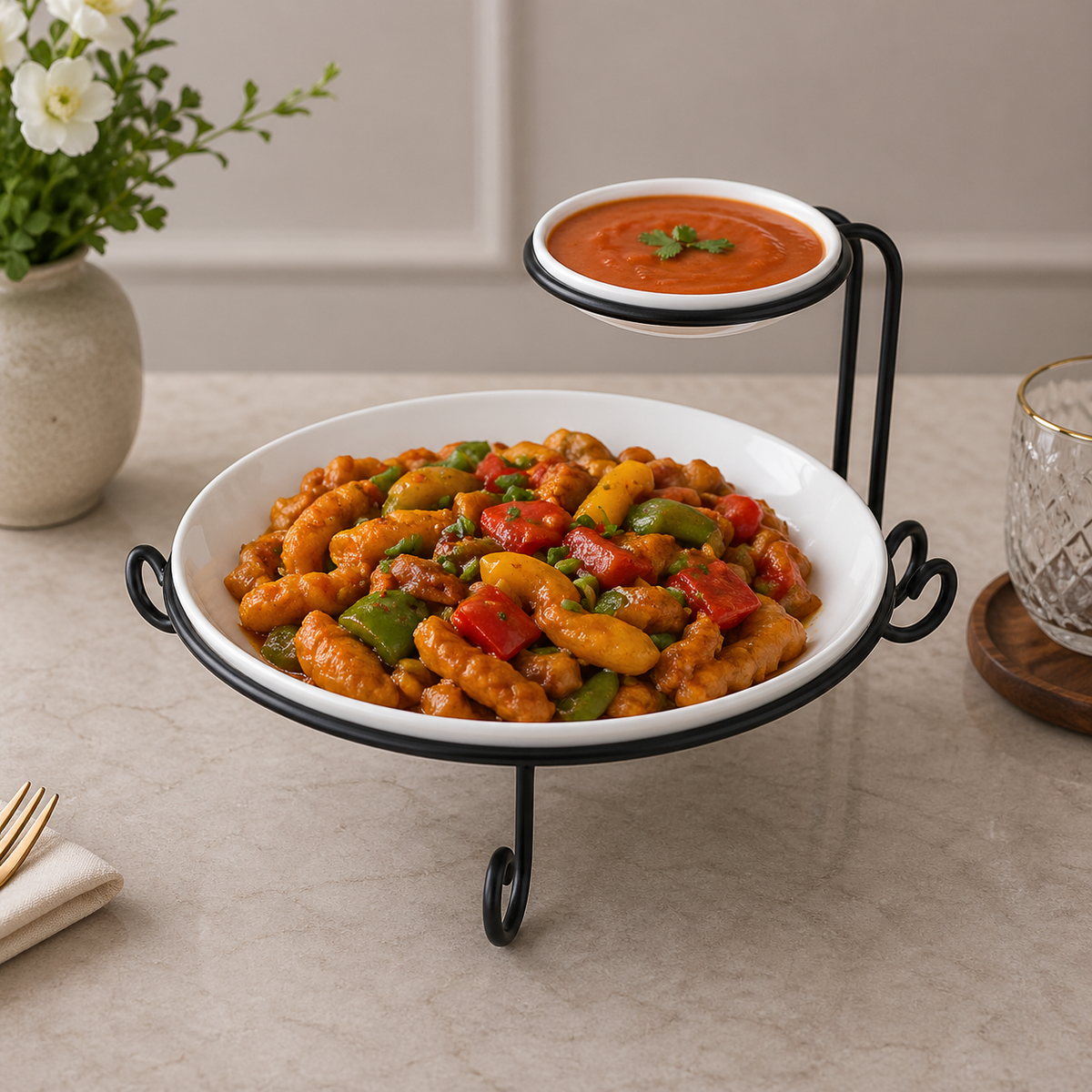 Brilliant 2-Tier Serving Plate with Dip Bowl