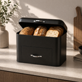 Elegant Metal Bread Box with Storage Drawer – Matte Black Kitchen Organizer