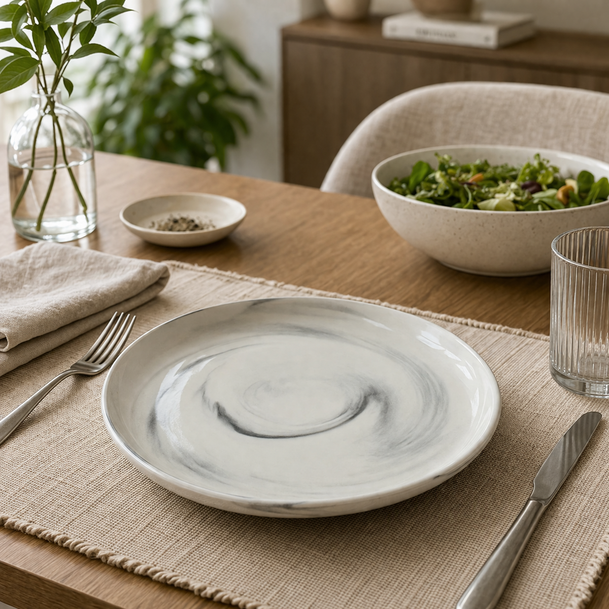 Danny Home Premium 10" Ceramic Dinner Plate – Modern Grey Marble Design