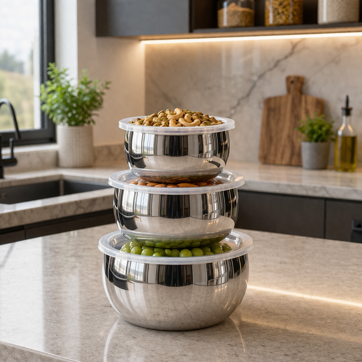 Stainless Steel Storage Bowl Set with Lids (3-Piece)