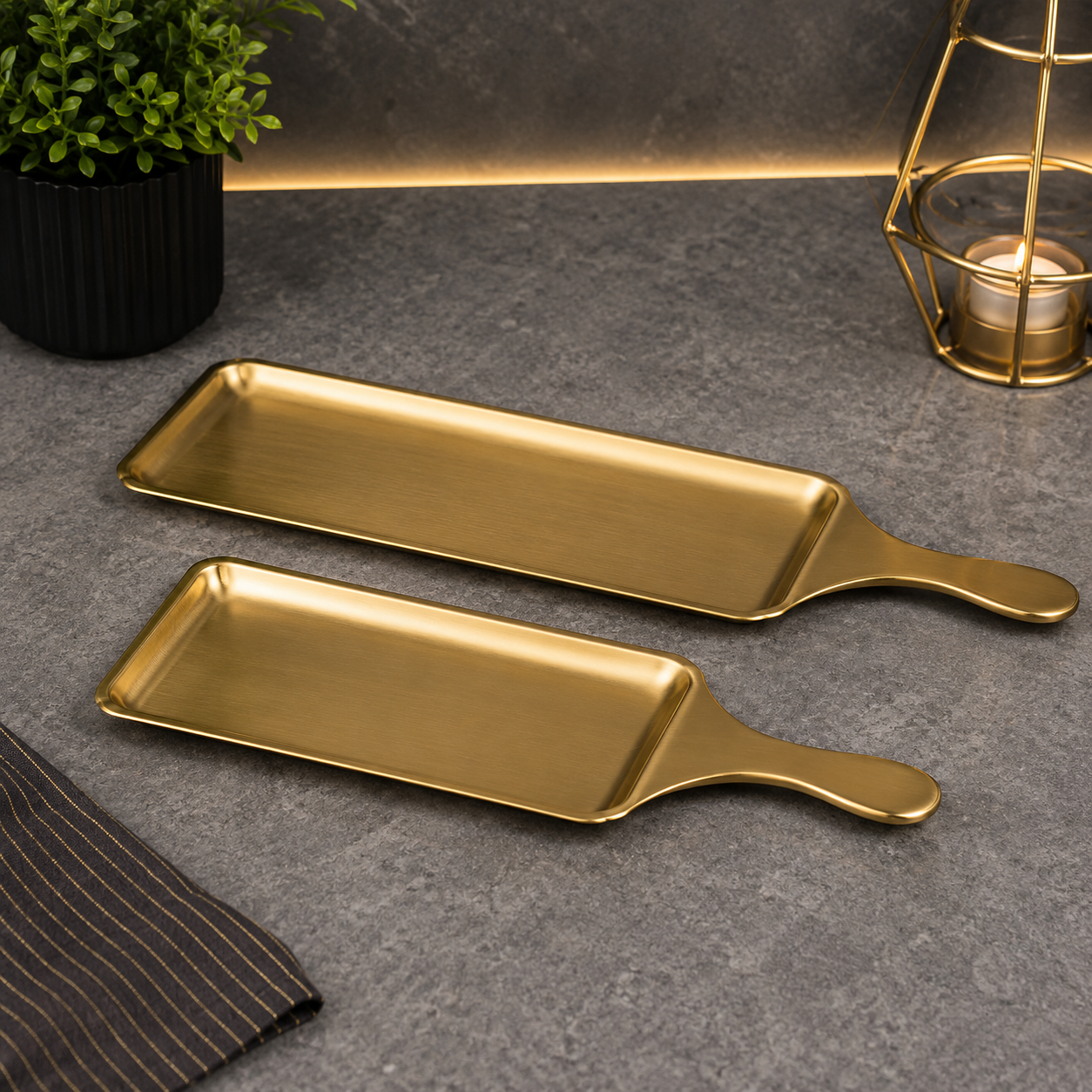 Luxury Golden Rectangular BBQ Bat Serving Platter – 43cm