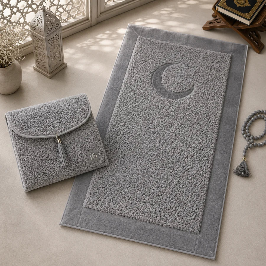 HomeIbadah Turkish Fleece Prayer Mat - Light Grey