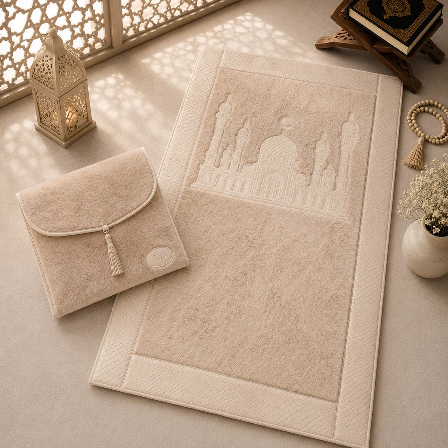 HomeIbadah Litchi Leather Prayer Mat- Beige
