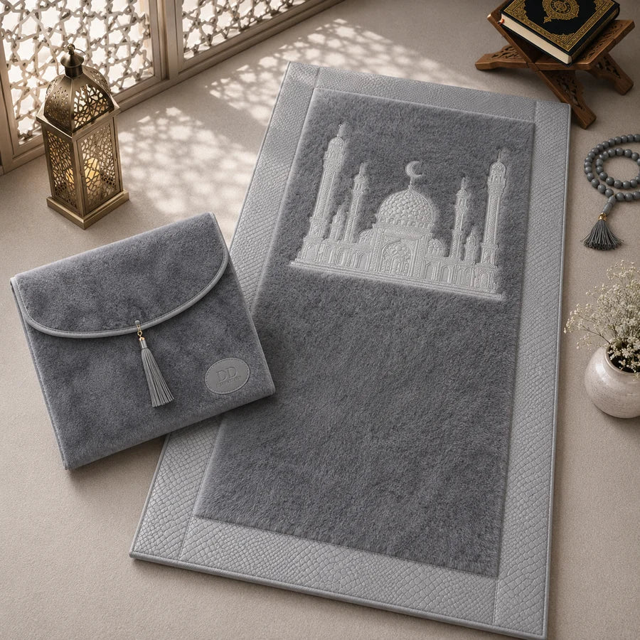HomeIbadah Litchi Leather Prayer Mat - Light Grey