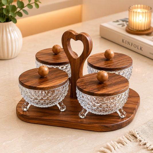 Walnut 4-Pcs Glass Dry Fruit Serving Set