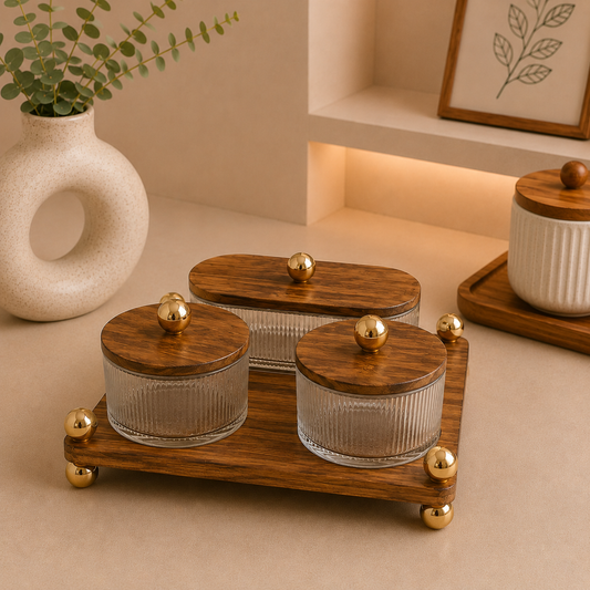 Walnut 3 Pcs Glass Dry Fruit Serving Set