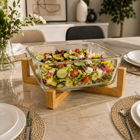 Premium Glass Serving Bowl with Wooden Stand