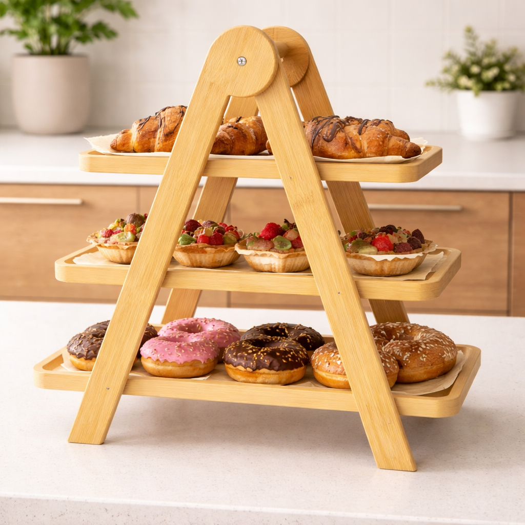3-Tier Bamboo Folding Dessert & Serving Stand