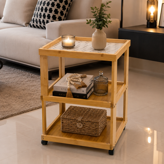 Nordic Bamboo 3-Layer Rolling Trolley