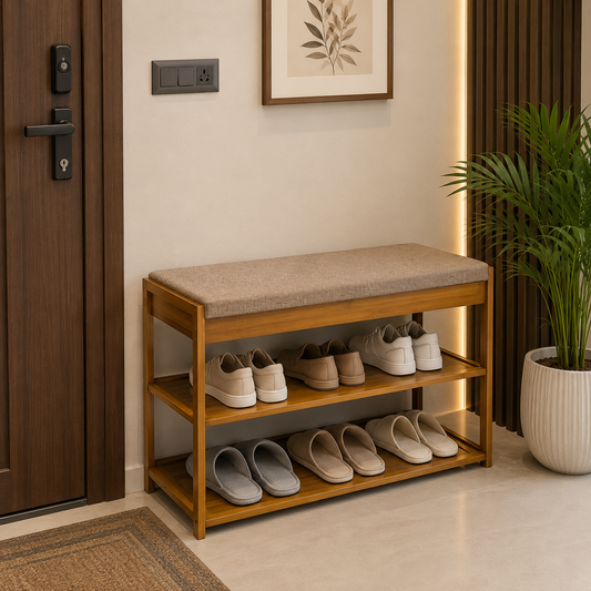 Nordic Wooden Shoe Rack Bench with Cushion Seat
