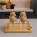 Nordic Ball-Top 4Pcs Glass Jar Set with Bamboo Tray