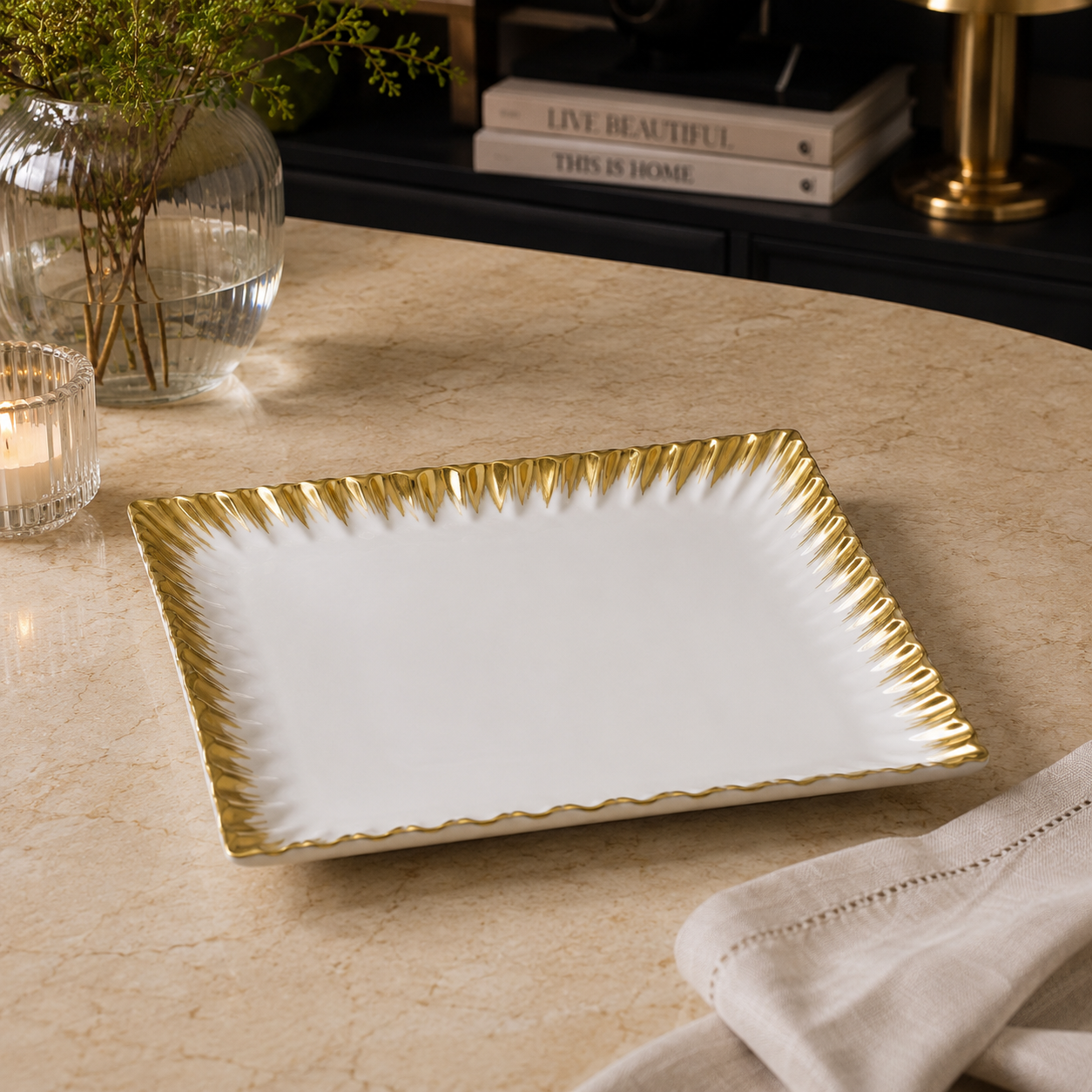 Brilliant Gold Edge Square Serving Plate