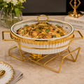 Brilliant Round Casserole with Glass Lid & Gold Stand