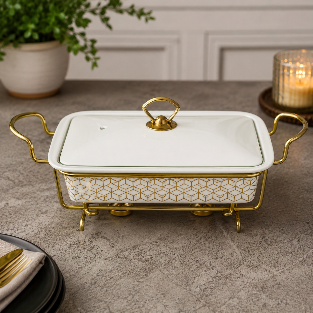Brilliant Royal Elegance 11" Ceramic Casserole with Metal Stand