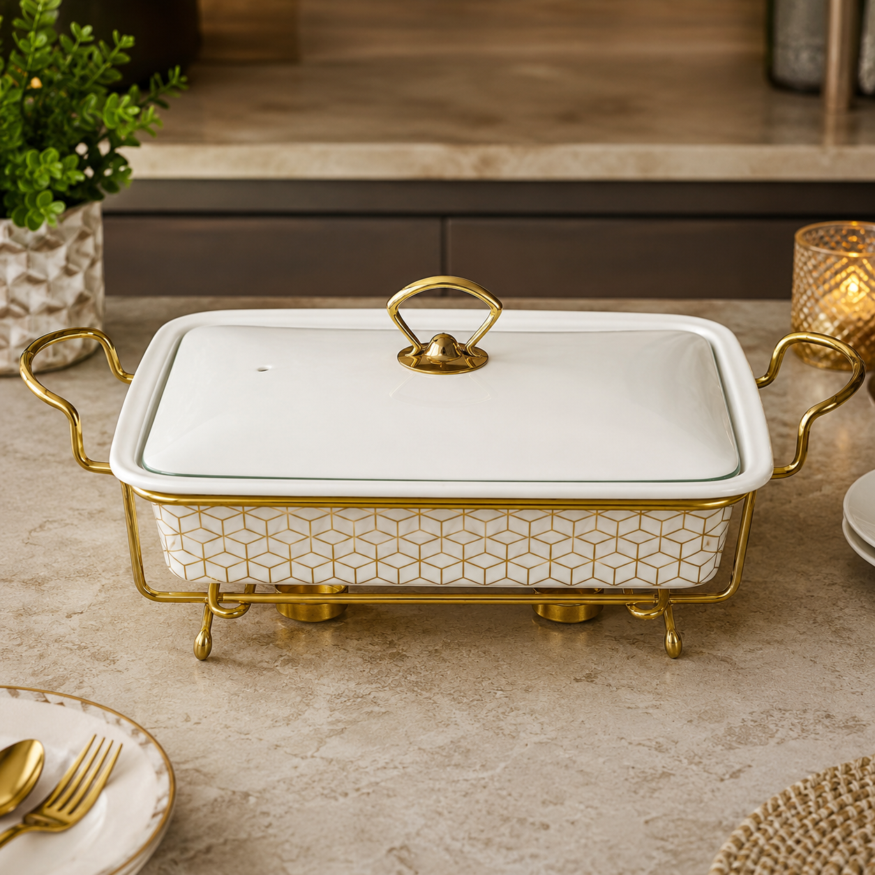 Brilliant Imperial Luxe 13" Ceramic Casserole with Metal Stand
