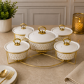 Brilliant Royal Feast 5PCS Round Ceramic Casserole Set with Metal Stand